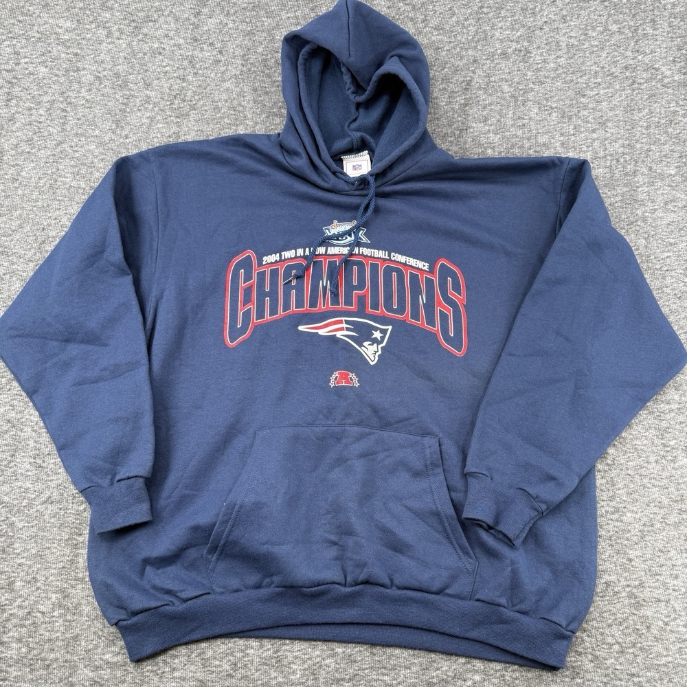 NFL New England Patriots 2004 AFC Champions Hoodie Mens XL Navy Vintage Pullover